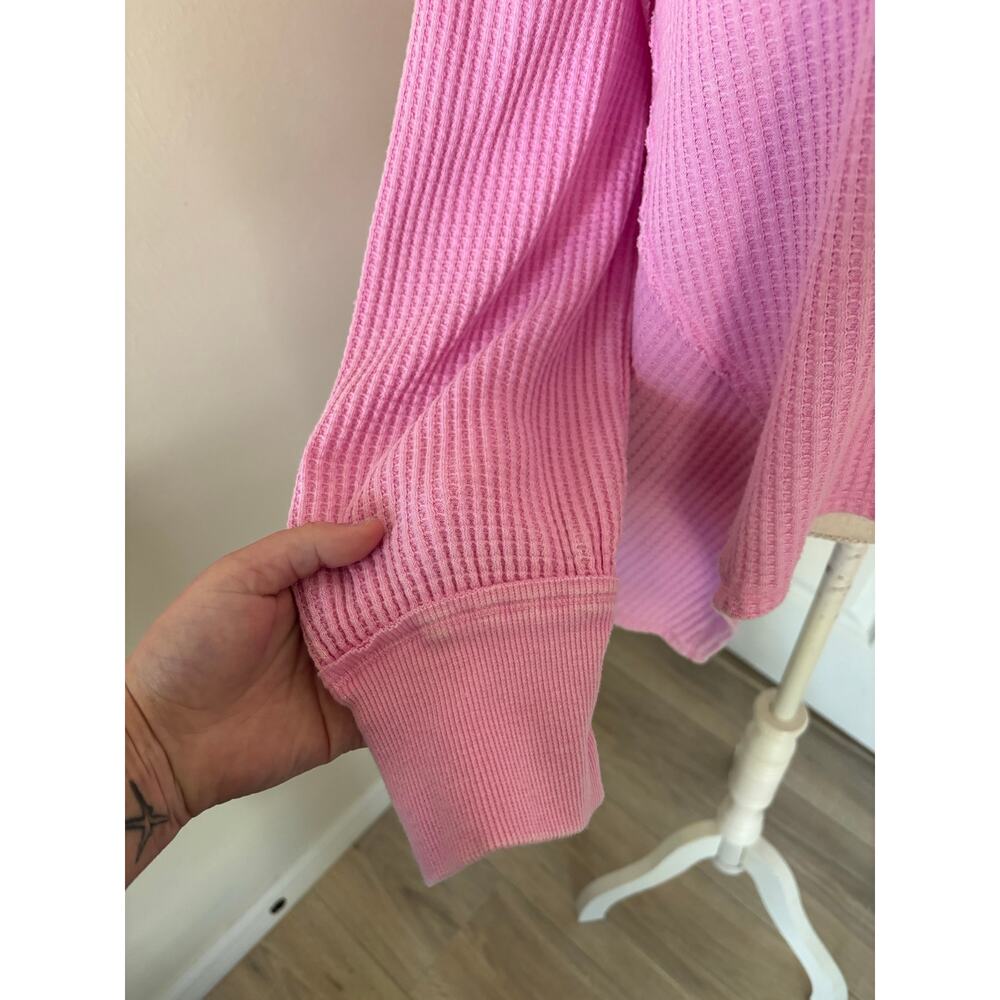 Free People "We The Free" Coraline Thermal Medium Pink Shirt - Picture 6 of 7